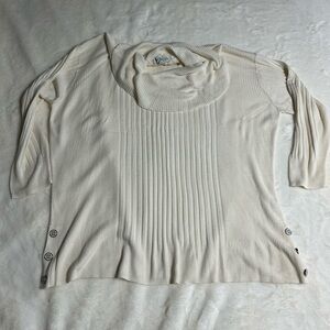 Kim Rogers Cream Ribbed Short-Sleeve Sweater with Side Buttons